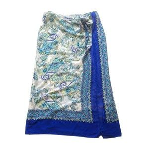 Susan Graver Skirt Women's SP Blue Paisley Pull On Wrap Cool Stretch Tie Front